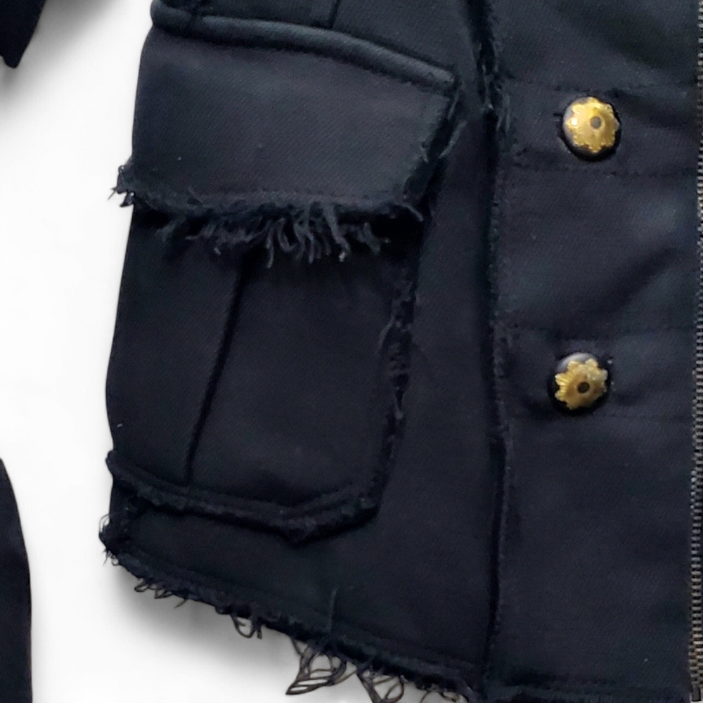 Zara Women Trafaluc Military Frayed Jacket Zipper Front Buttons Accent Black SM - Picture 6 of 8